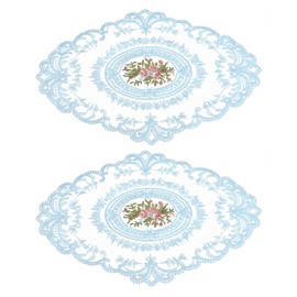 uxcell 2Pack Retro Lace Placemat 12x16-in Oval Embroidered Table Place Mats French Crochet Doilies Coasters Cup Mat for Home Wedding, Sky Blue