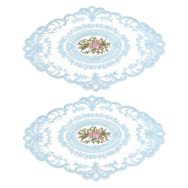 uxcell 2Pack Retro Lace Placemat 12x16-in Oval Embroidered Table Place