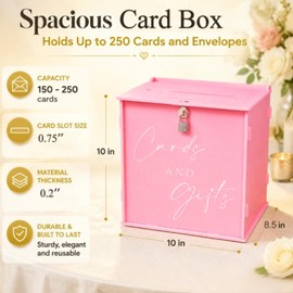 Pink Large Card Box with Lock, Wedding Card Boxes for Reception
