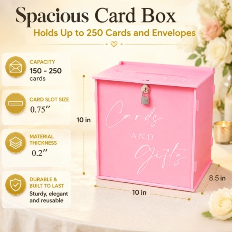 Pink Large Card Box with Lock, Wedding Card Boxes for