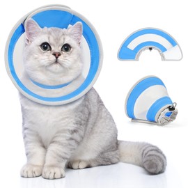 GoGoPaw Breathable Air Mesh Cat Cone Collar Soft to Stop Licking, Adjustable, Foldable Lightweight Kitten Cones After Surgery Recovery for Cats & Kittens (Light Blue,L)