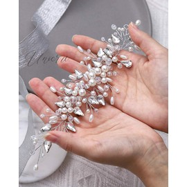 Unicra Crystal Bride Wedding Hair Vine Silver Pearl Headband Bridal Hair Accessories for Women and Girls