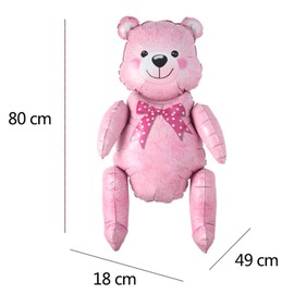 Selfstand 24inch Baby Girl Blue Pink Animal Bear Ball Boy 4D Bear Foil Balloons Birthday Party Baby Shower Decorations Kids Toys (3D Pink)