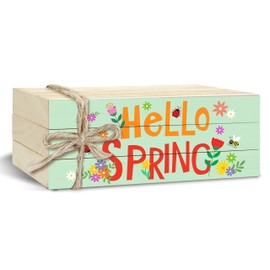 3 Pcs Hello Spring Decorative Books for Home Decor, Mini Faux Books Decoration, Spring Floral Wooden Books Tiered Tray Decor, Stacked Books for Decorating Living Room Bookshelf Fireplace（B004）