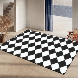 Area Rug Non-Slip Floor Mat Black and White Diamond Shape Pattern Background Indoor Outdoor Living Room Kids Room Bedroom Carpet Runner Rug Home Decor Doormat Yoga Mat Patio Mat