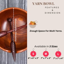 Premium Handcrafted Rosewood Yarn Storage Ball Hand Carved Circular Brand Band | Skein Holder For Knitting & Crocheting | Arts & Crafts Accessories (Large)