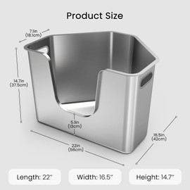 PWTAA Stainless Steel Corner Cat Litter Box, Metal Litter Box with High Sided, One-Piece Corner Cat Toilet, No Assembly Required, Non-Stick, No Odor Kitten Litter Pan, Easy to Clean Cats
