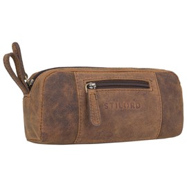 STILORD 'Ted' Leather Pouch Small Vintage Aesthetic Pencil Case Soft Glasses Case Make Up Bag Coin Purse Key Wallet Travel Accessory in Genuine Leather, Colour:Colorado - Brown