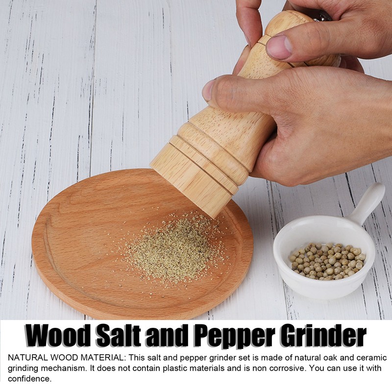 2pcs Wood Salt and Pepper Grinder Adjustable Coarseness Wooden Pepper