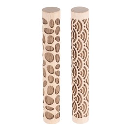 HARFINGTON 2pcs Wood Clay Roller 4"Water Wave Pebble Pattern Rolling Pins Pottery Tools Wood Grain Texture Rollers for Clay Baking Dough Playdough DIY