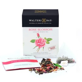Walters Bay Rose Blossom White Tea, 15 Count, Premium, Ceylon Tea, 100% Hand Plucked, White Tea, Low Caffeine, All Natural, Pyramid Bag, Sri Lankan Tea