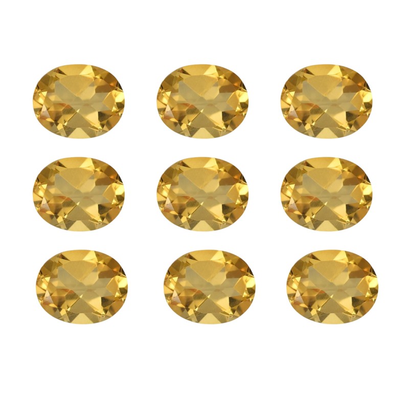 JAI GEMS 10 Pcs Natural Citrine Faceted Gemstone Oval, 9x7mm,