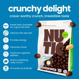 Nutic Sea Salt Dark Chocolate Covered Peanuts - 1 Lb. Luxurious Gourmet Snack Ideal for Dark Chocolate, Almond & Cashew Lovers, Belgian Quality, Healthy Indulgence, Made in USA - (Pack of 1)