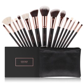 Docolor Pro Makeup Brushes Sets 15 Pieces Perfectly apply powder, cream and liquid with PU Leather Bag Classic Rose Gold