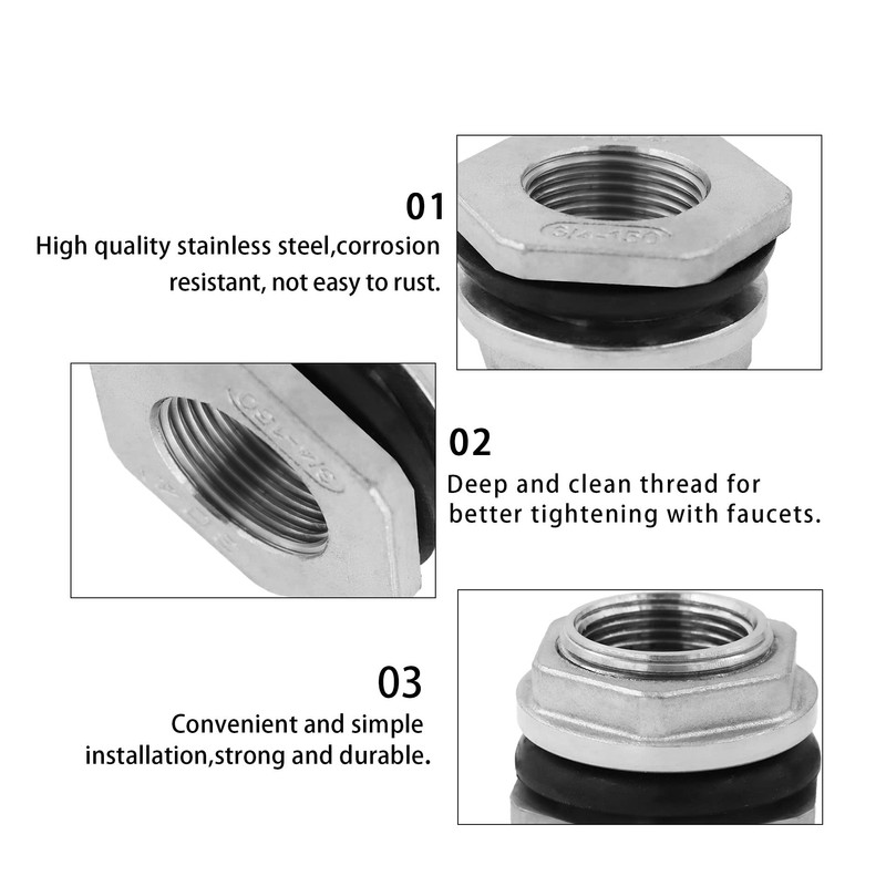1.5" Bulkhead Water Tank Connector SUS304 Stainless Steel Thru-bulk Fitting,SAFYY