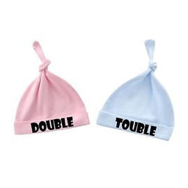 AOUYOA Baby Twins Hat Double Trouble Newborn Baby Hat Cute Unisex Hat Infant Twin Outfits Set(pb DT hat)
