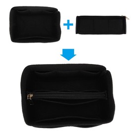 QUINTRA Felt Purse Organiser Insert Makeup Cosmetic Bag in Bag Handbag Tote Compartment Storage Science Level (Black, S)