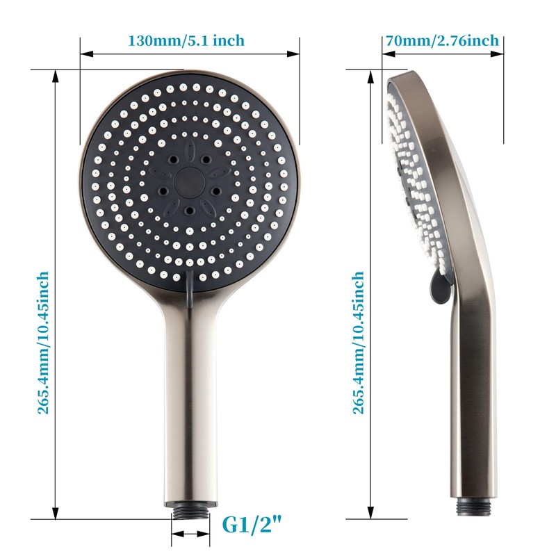 OFFO Handheld Shower Head, 6-Mode Brushed Nickel High Pressure Handheld
