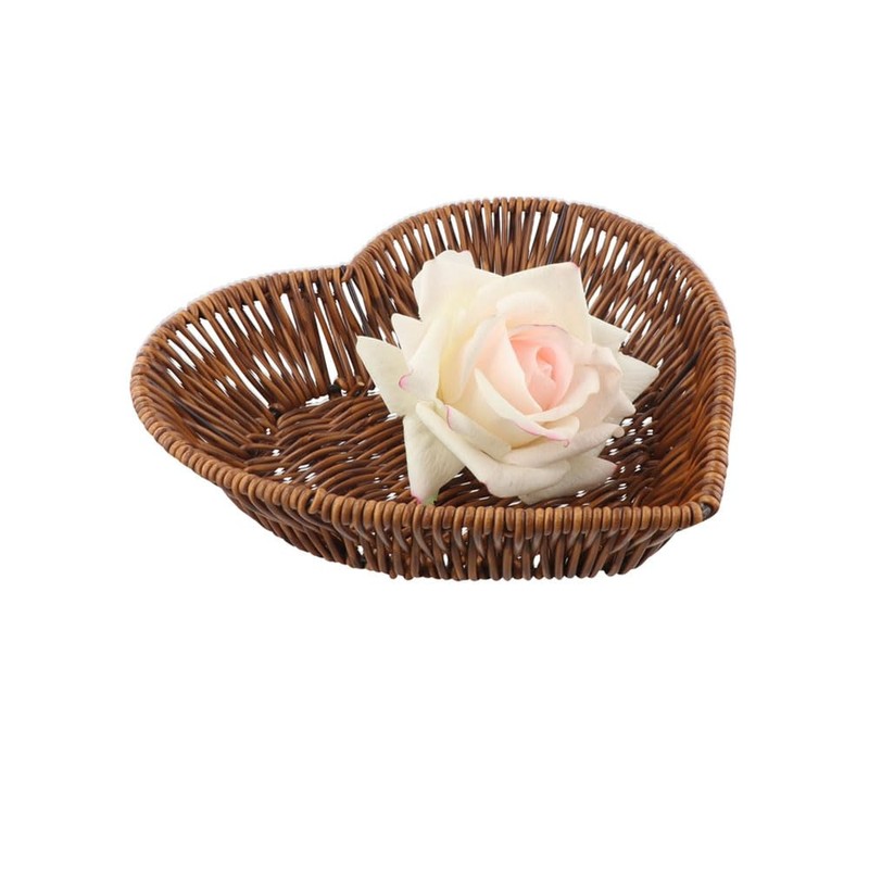 1PCS Heart Shaped Rattan Basket,Heart-Shaped Woven Storage Basket Simulation Rattan