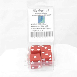 Red Sweetheart Dice with White Hearts D6 25mm (1in) Pack of 4 Wondertrail