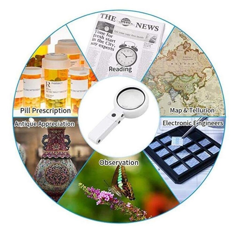 VERIMP 5X Handheld Magnifier Illuminated Desktop Handheld Magnifying Glass Reading