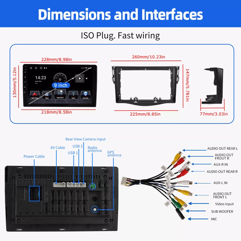 ESSGOO For Toyota RAV4 2007 2008-2012 9'' Android 14 Car