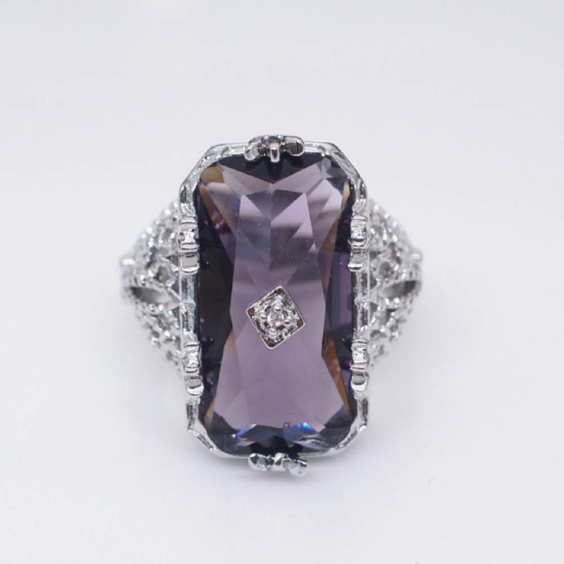 LRGKMCWTOB 925 sterling silver large amethyst ring square cut gemstone