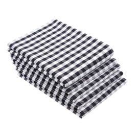 ZOLLNER Set of 5 Tea Towels with Checked Pattern, 100% Cotton, Black