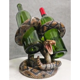 Ebros Gift Rustic Western Coiled Diamondback Rattlesnake Snake Double Wine Bottles Holder