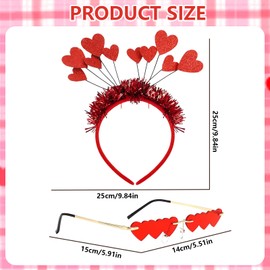 JIEBAO Red Heart Headband Glitter Heart Headband with Heart Shape Glasses, Heart-Shaped Headband, Heart Headband Red Sequins for Christmas, Carnival, Valentine's Day, Wedding, Birthday Party