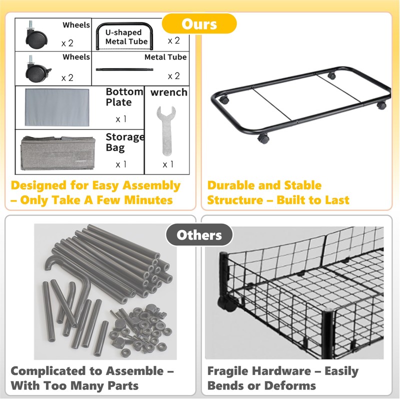 Large Sturdy Under Bed Storage with Wheels, 2 Pack 50L