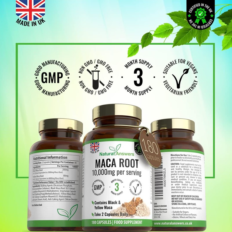 180 Maca Root Capsules - (3 Months Supply) Vegan 10,000mg