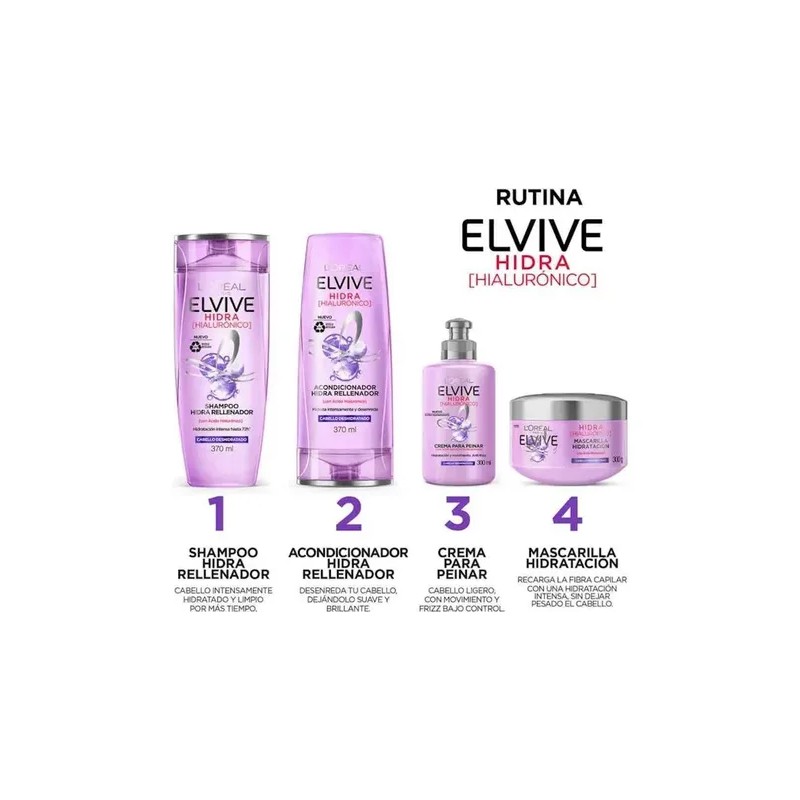 Kit De 4 Piezas Shampoo Elvive Hialuronico 680 Ml