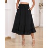 LOUSGUTA Women's Black Midi Skirt Flowy Ruffle Tiered High Elastic