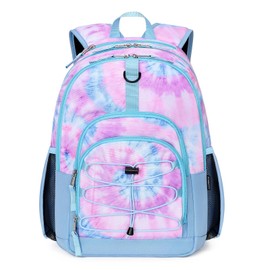ZORFIN Backpack for School, Travel: Bookbag for Girls Boys - Kids Backpack with Multi Compartments - Tie Dye Blue