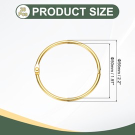 PATIKIL 20Pcs Loose Leaf Binder Rings, 2.2 Inch Metal Open Card Rings Heavy Duty Book Rings for Key Index Card Rings Paper Rings Office, Gold Tone