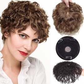 AiUree Short Wave Human Hair Toppers 7 Inch Clip in Top Hair Pieces for Women,4.7"x4.7" Silktop Base Remy Human Hair Wiglet Hairpiece for Thinning Hair 3# Light Brown