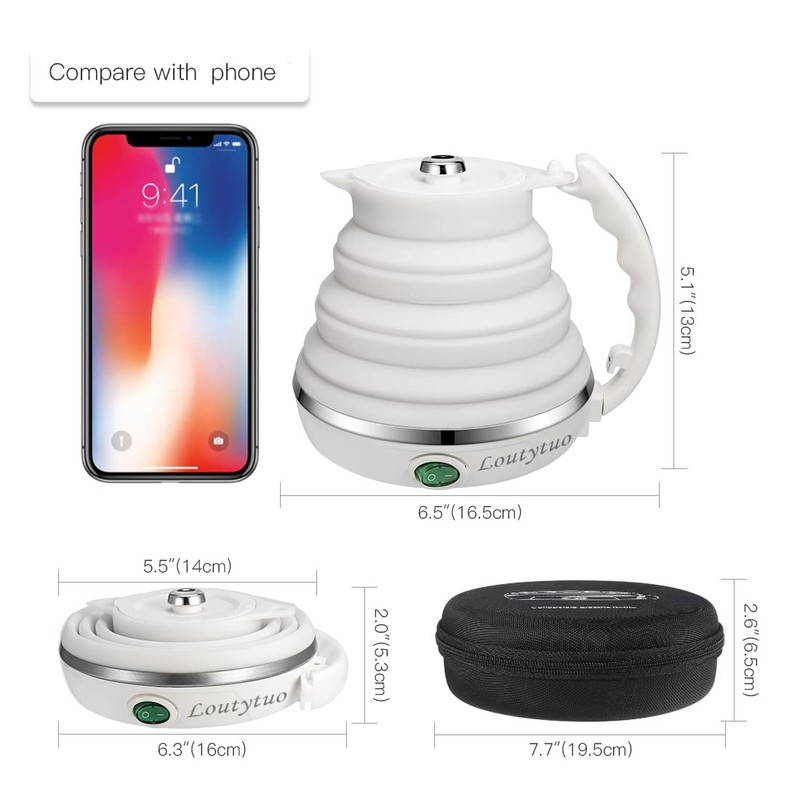 Food Grade Silicone Portable Collapsible Electric Travel Kettle (White)