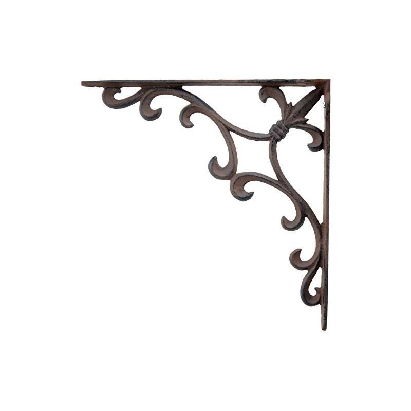 Ornate Fleur De Lis Wall Shelf Bracket Brace Rust Brown