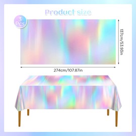 Iridescence Tablecloths, Shiny Metallic Disposable Rectangle Holographic Foil Table Covers for Birthday Wedding Engagement Disco Mermaid Hen Christmas Party Decorations (Laser Color, 3Pcs 54x108In)