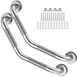 16 Inch Angled Grab Bar 2 Pack, ZUEXT Anti Slip Shower Grab Bar Handles,Chrome Stainless Steel Knurled Bathroom Balance Bar, Safety Hand Rail Support,Handicap Elderly Injury Senior Assist Bath Handle