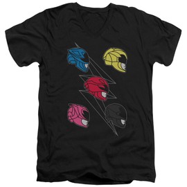 Power Rangers Line Helmets Unisex Adult V-Neck T Shirt for Men and Women, Large Black