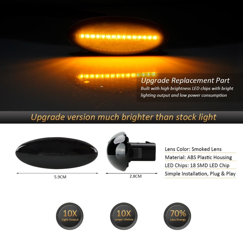 D-Lumina Sequential LED Side Marker Lights Turn Signal Lamp Smoked