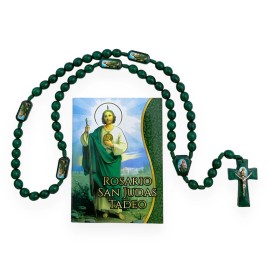 Novena a San Judas Tadeo Rosario Verde Madera Prayer Book Spanish 2 Pc Gift Set