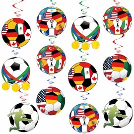 Pack of 24 World Cup Decoration 2026 Football Hanging Swirls, Hanging Decoration 2026 World Cup Ceiling Hanger Spiral, Football Hanging Swirls for Fans Football Birthday Party Accessories, World Cup