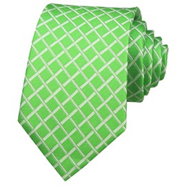 Elfeves Mens Spring Green Gingham Seft Tie Modern Woven Party Cool Necktie 3.15"