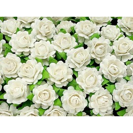 HukDok Beautiful Artificial Mulberry Paper Heart Petals Mini Roses Flowers Wedding Embellishment Scrapbooking Wedding Doll House Supplies Card DIY Crafts Small Flower. (White)