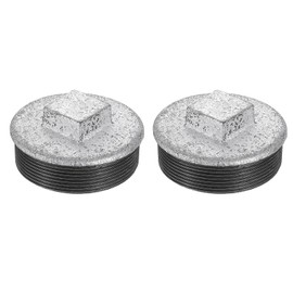 sourcing map 2 Pcs 10-1/2" Male Pipe Plug Fittings, Square Head Malleable Cast Iron Pipe Fitting End Caps for Plumbing Water Line Decor Furniture, Silver