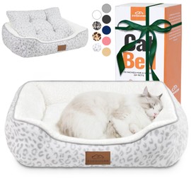 Zerbuger Rectangle Cat Dog Bed for Large Medium Small Pets Indoor Outdoor Machine Washable Sleeping Sofa Non-Slip Bottom Soft Puppy Bed Durable Orthopedic Calming Pet Cuddler (Medium, White Leopard)