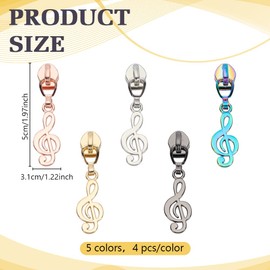 WEBEEDY 20 Pcs 5 Farben Musik Note Reißverschlüsse ziehen Ersatz Metall #5 Zipper Pulls Bulk für Handtasche Rucksack Gepäck Jacke Nylon Spule Reißverschlüsse Reparatur DIY Tasche Kleidung